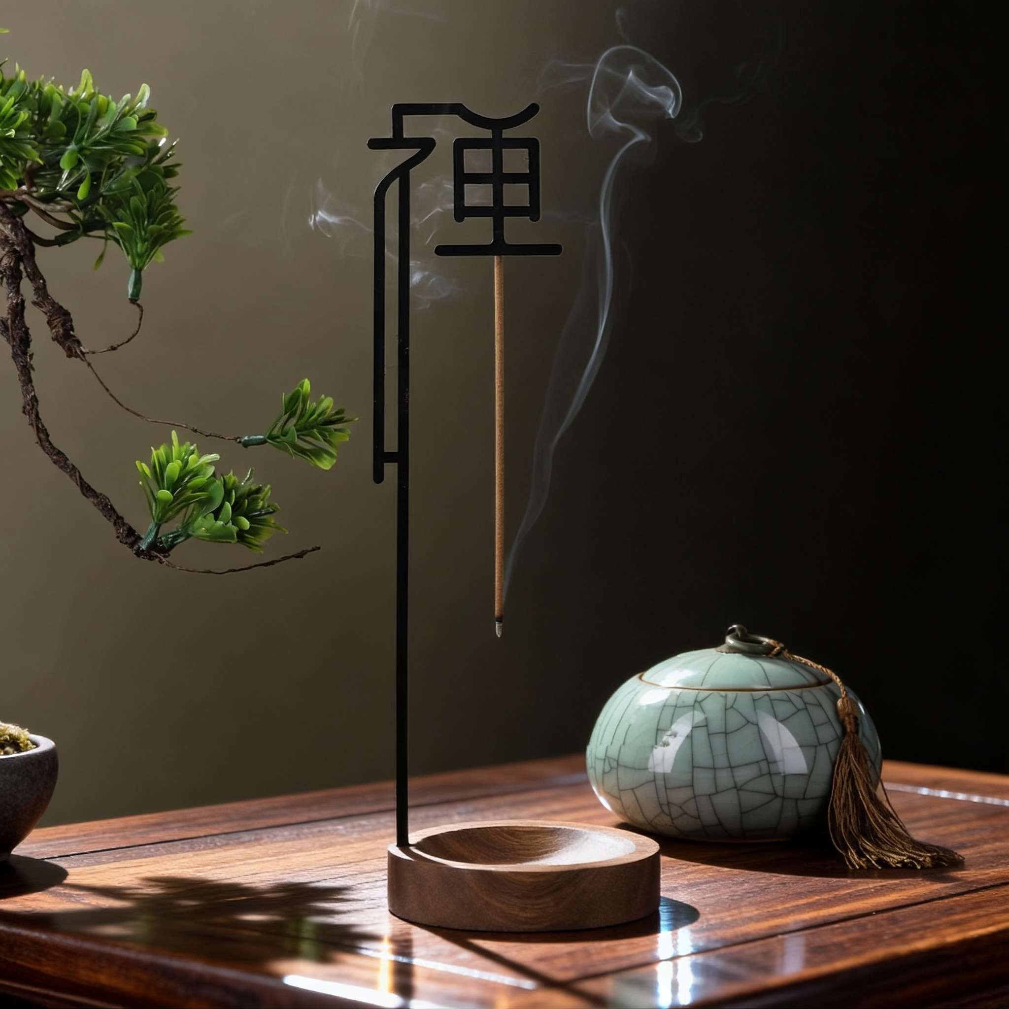 Elegant Chinese Zen Incense Holder with smoke